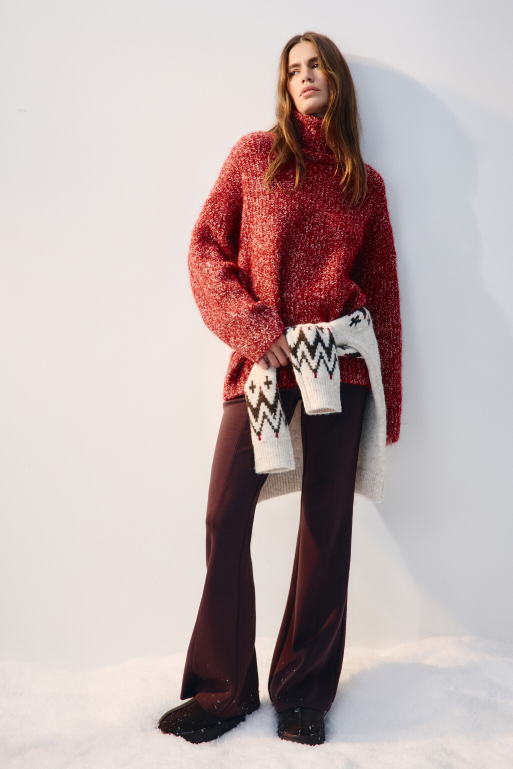 Свитер свободный с шерстью - цвет бордовый - 5