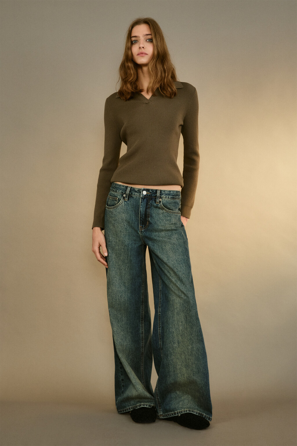 Джемпер вязаный с воротником-поло - цвет зеленый - 4