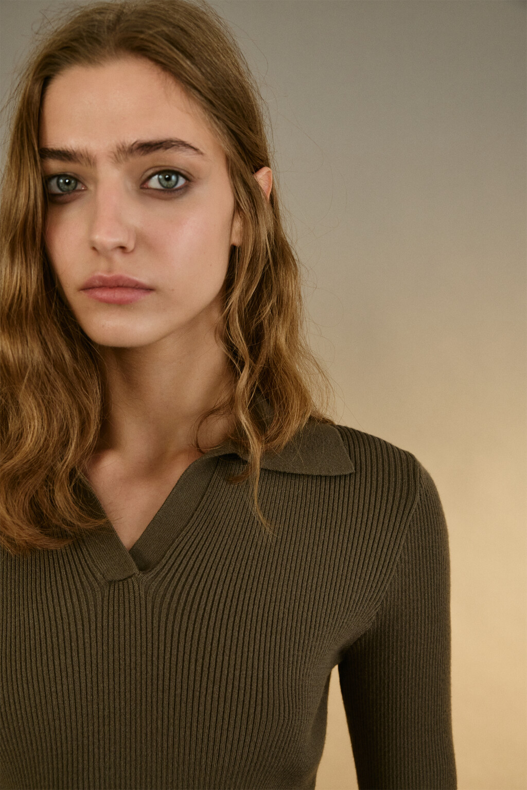 Джемпер вязаный с воротником-поло - цвет зеленый - 6