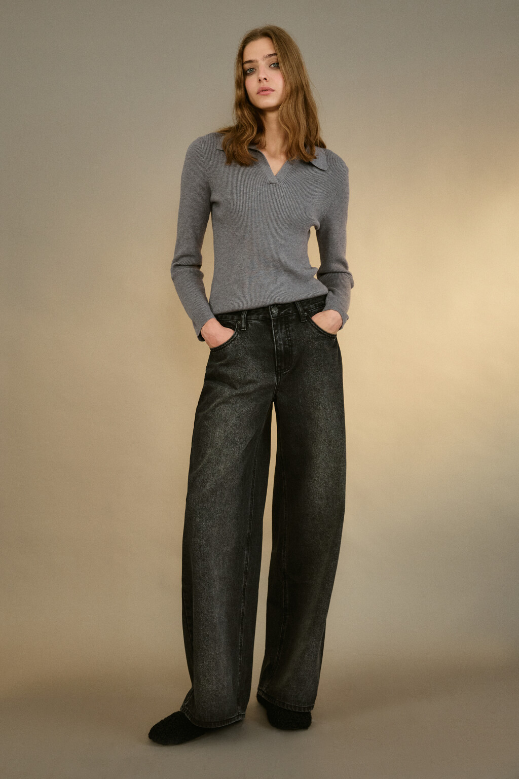 Джемпер вязаный с воротником-поло - цвет серый - 4