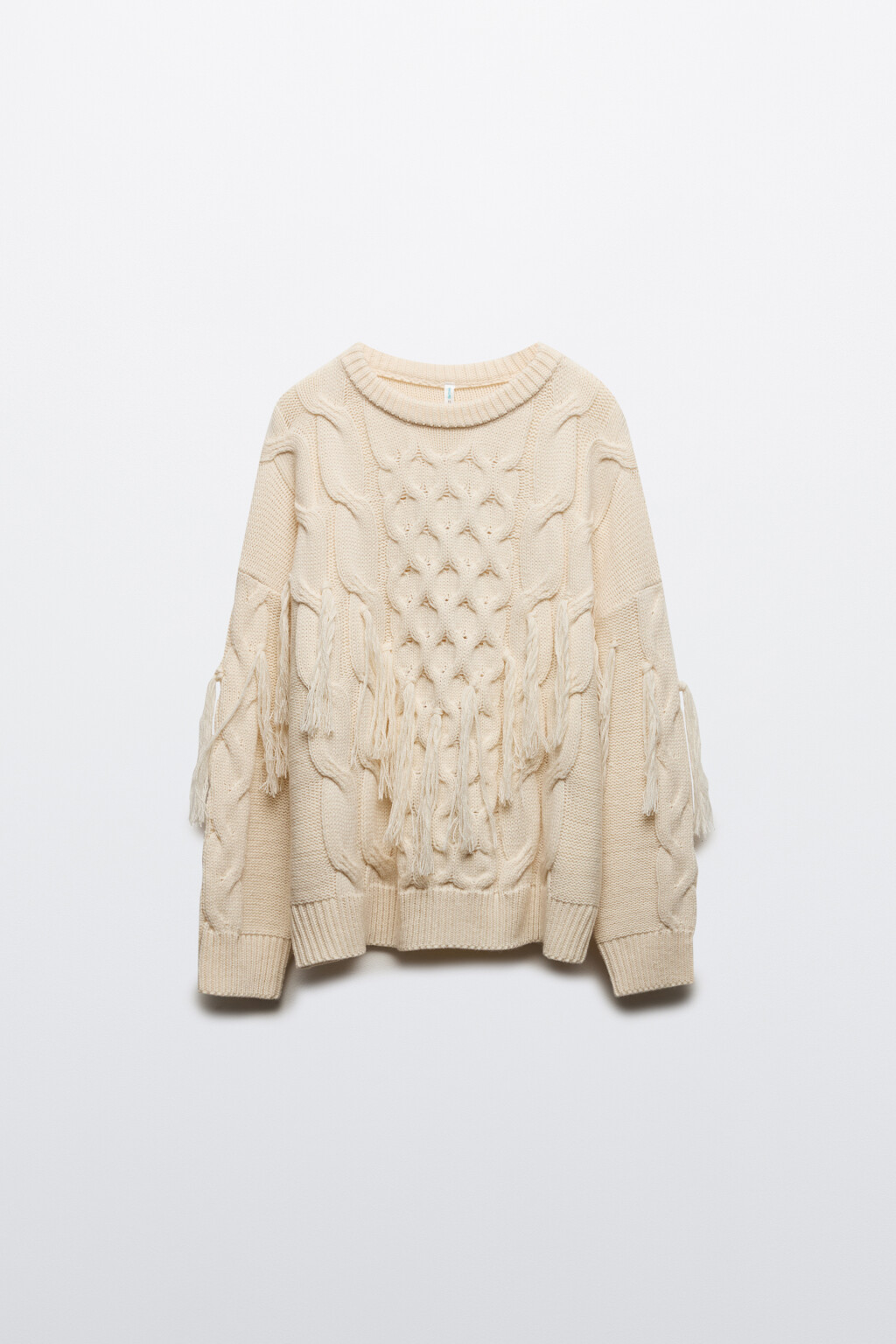 Джемпер вязаный с узором и кистями - цвет молочный - 7
