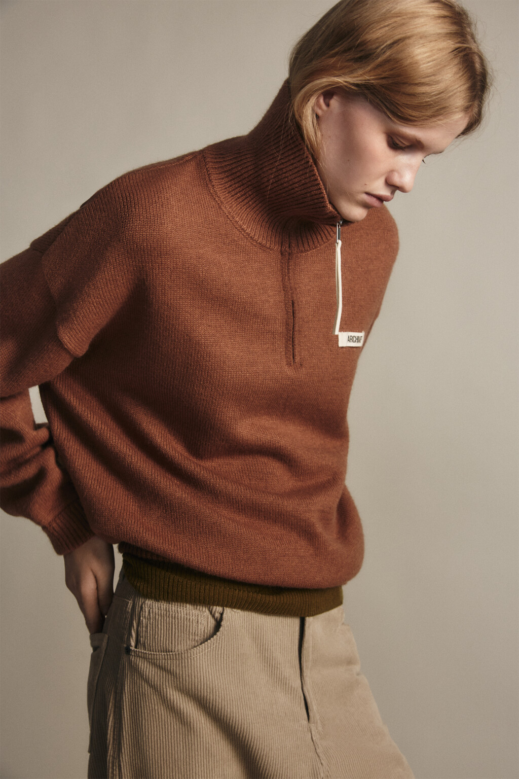 Джемпер на молнии вязаный с патчем - цвет красный - 1