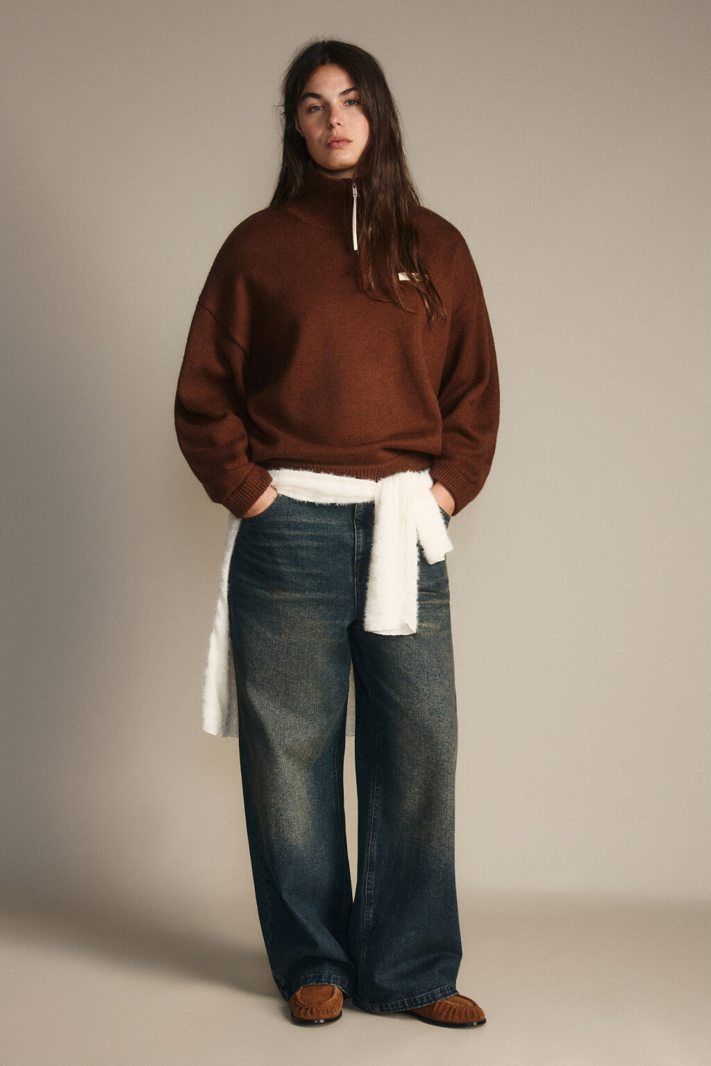 Джемпер на молнии вязаный с патчем - цвет коричневый - 4