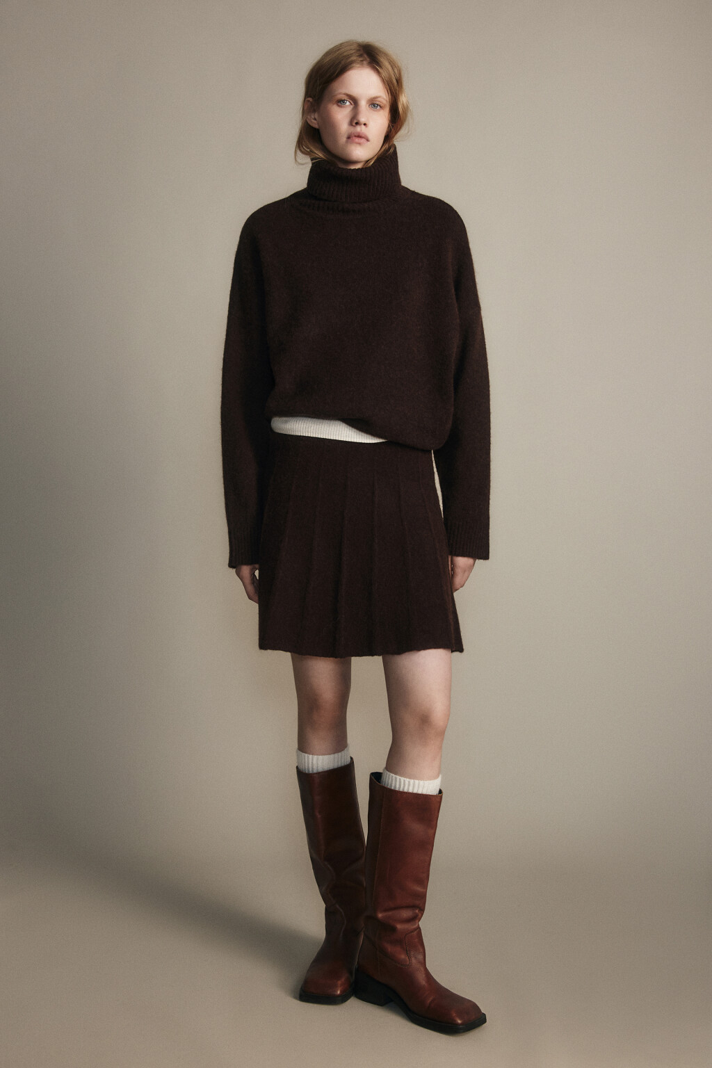 Свитер свободный с шерстью - цвет коричневый - 4