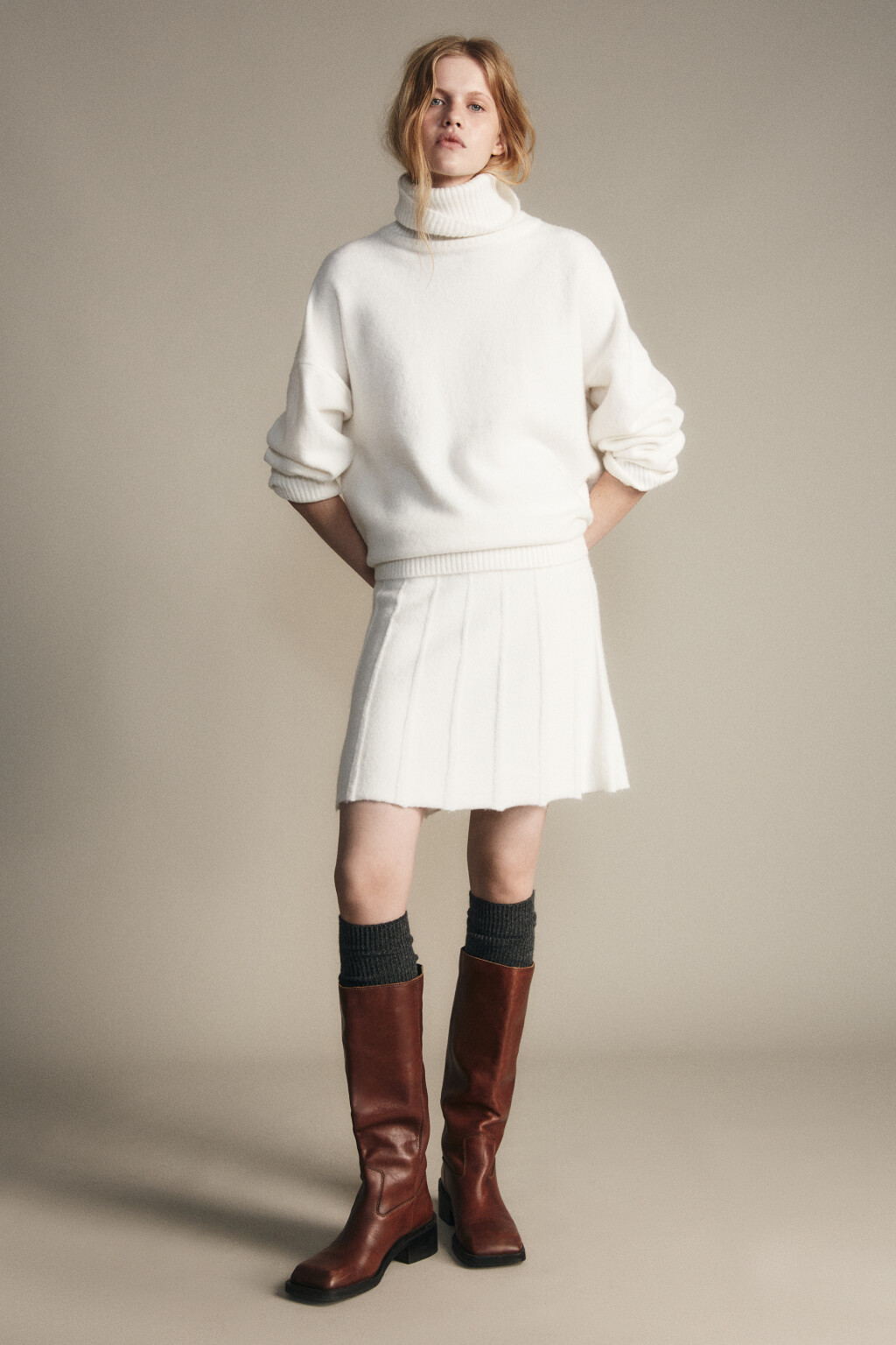 Свитер свободный с шерстью - цвет молочный - 5