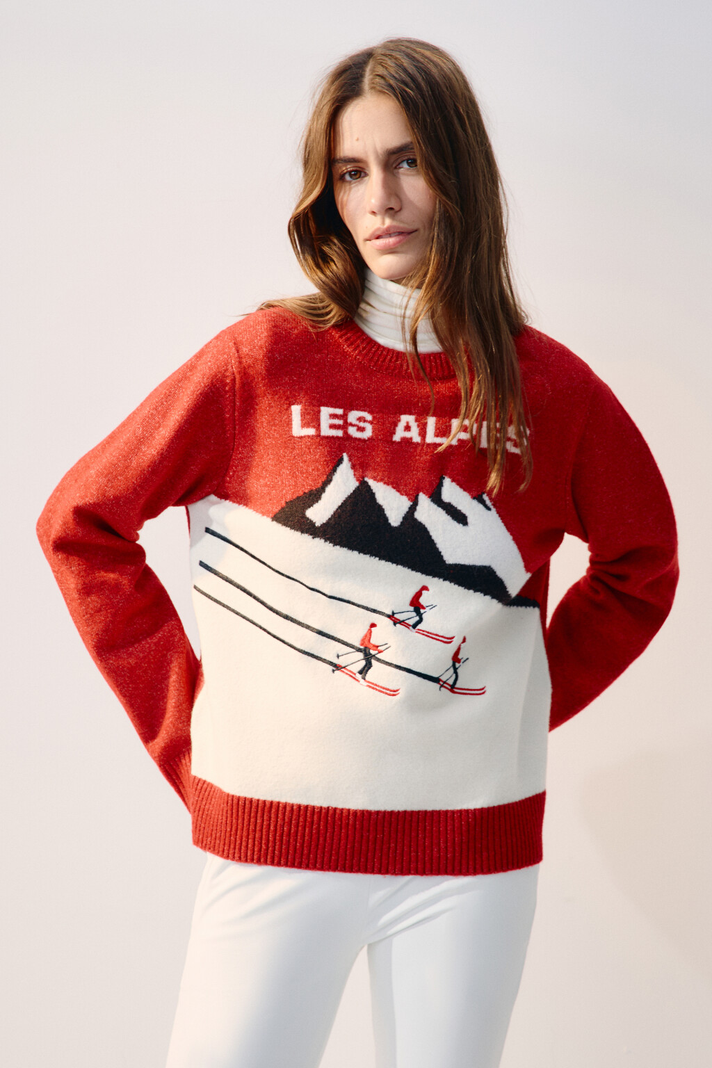 Джемпер вязаный с принтом - цвет красный - 2