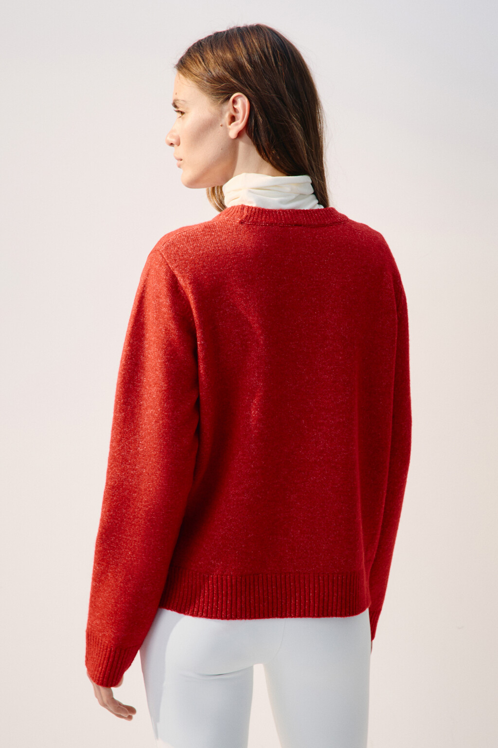 Джемпер вязаный с принтом - цвет красный - 3