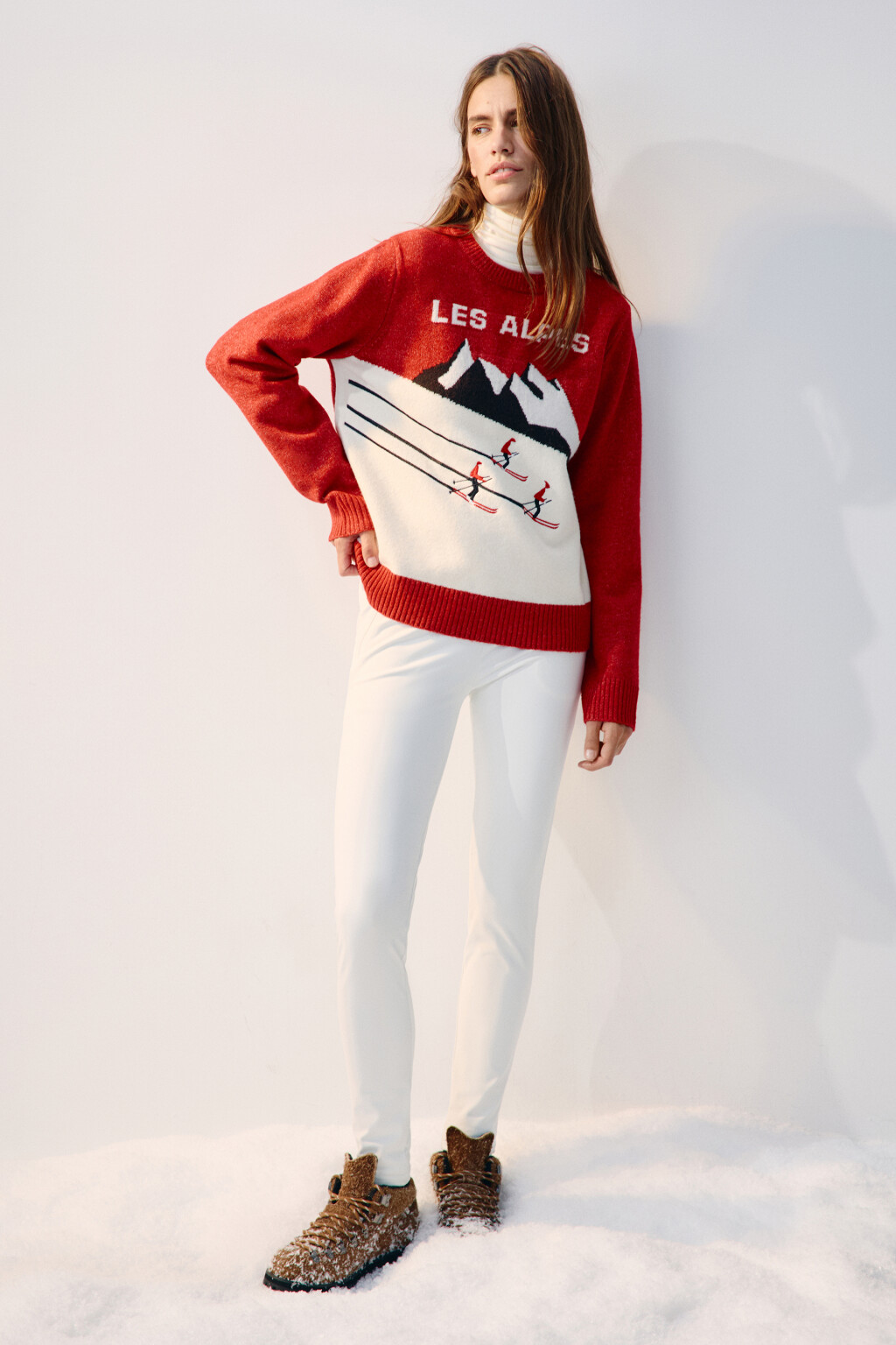 Джемпер вязаный с принтом - цвет красный - 4