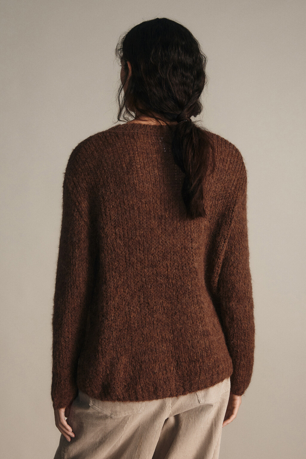 Джемпер вязаный с ручной вышивкой - цвет коричневый - 3