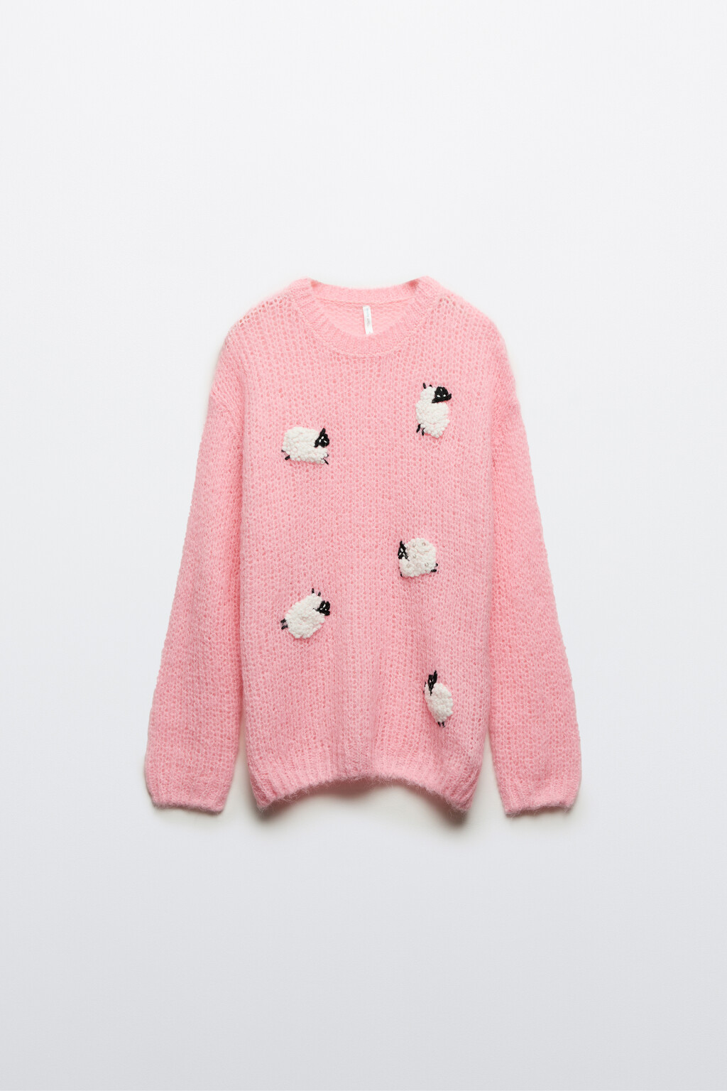 Джемпер вязаный с ручной вышивкой - цвет розовый - 7