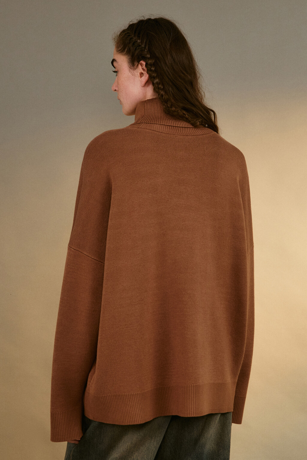 Свитер тонкий с высоким воротником - цвет красный - 4