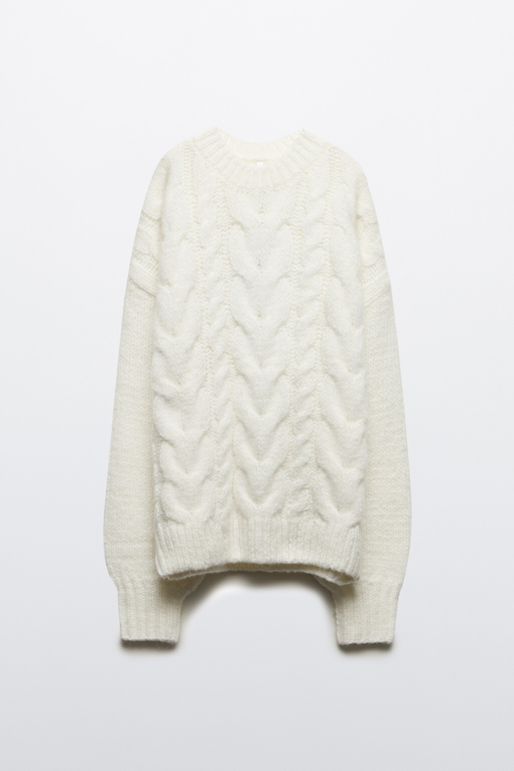 Джемпер вязаный с узором-косичкой - цвет молочный - 9