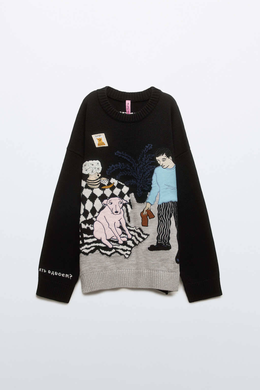 Джемпер вязаный с патчами и надписями - цвет черный - 10