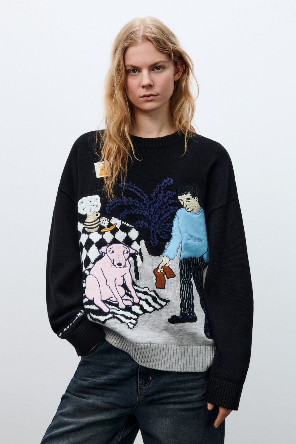 Джемпер вязаный с патчами и надписями - цвет черный - 4