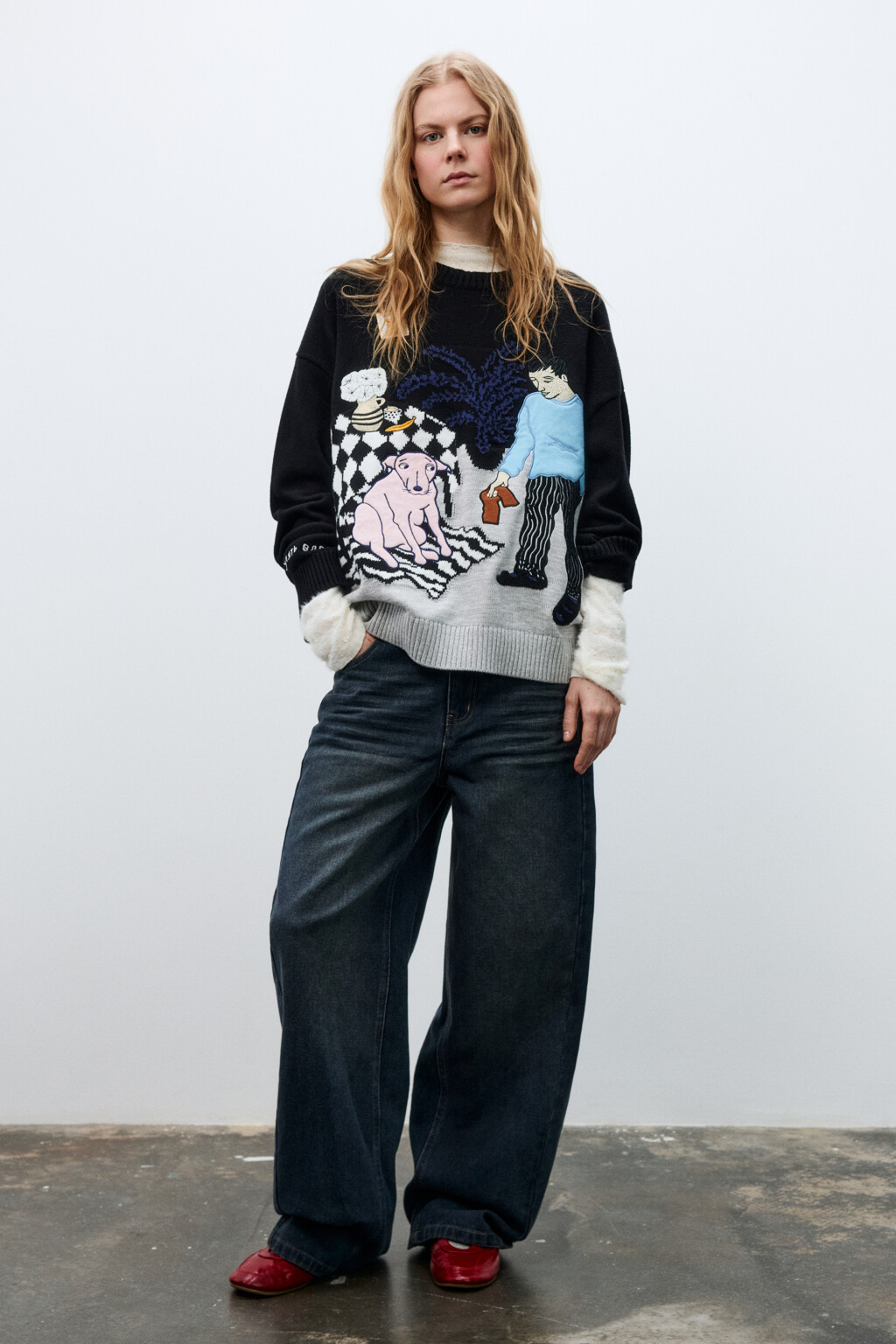 Джемпер вязаный с патчами и надписями - цвет черный - 6