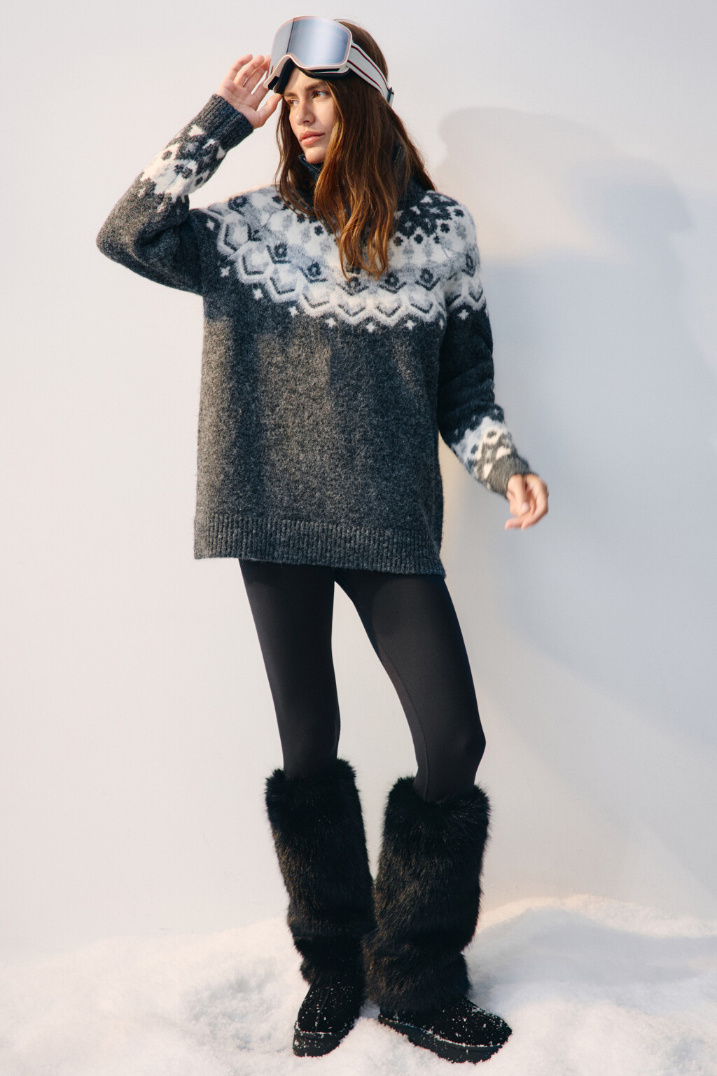 Свитер на молнии с узором - цвет серый - 2