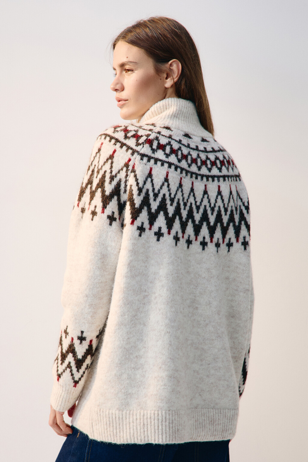 Свитер на молнии с узором - цвет бежевый - 3