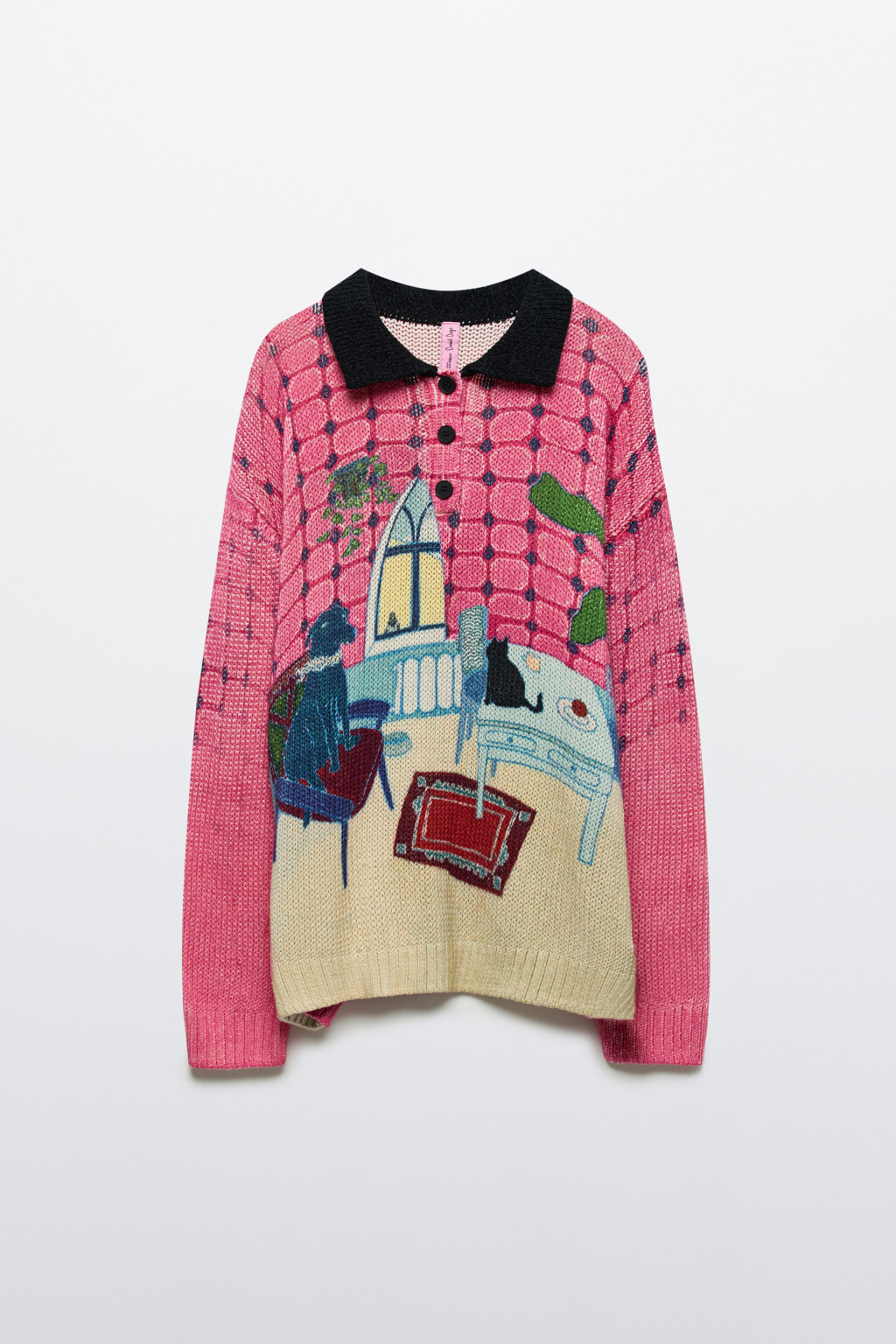 Джемпер-поло вязаный с принтом - цвет розовый - 10