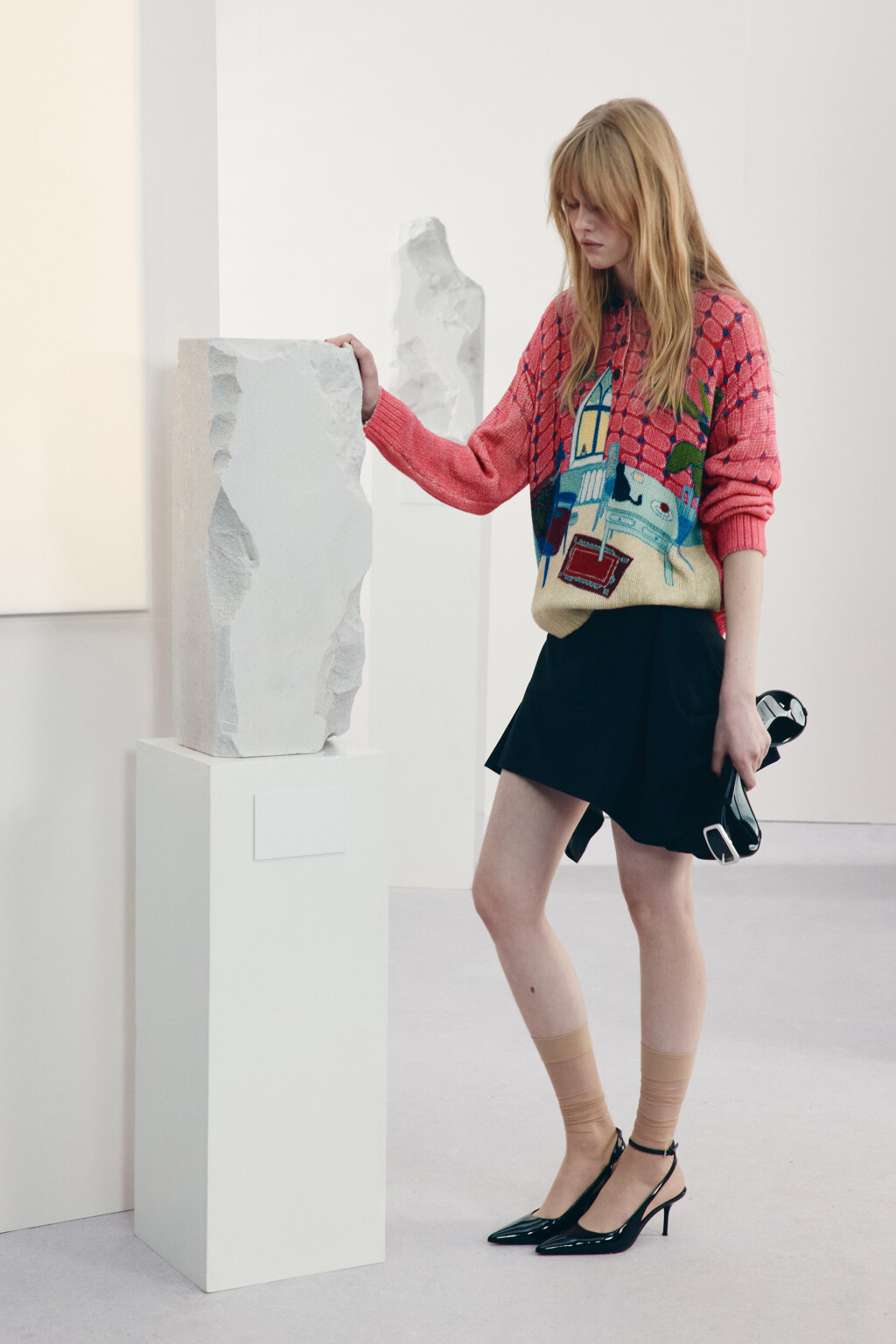 Джемпер-поло вязаный с принтом - цвет розовый - 1