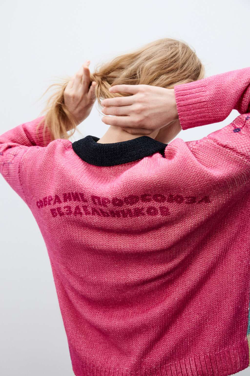 Джемпер-поло вязаный с принтом - цвет розовый - 3