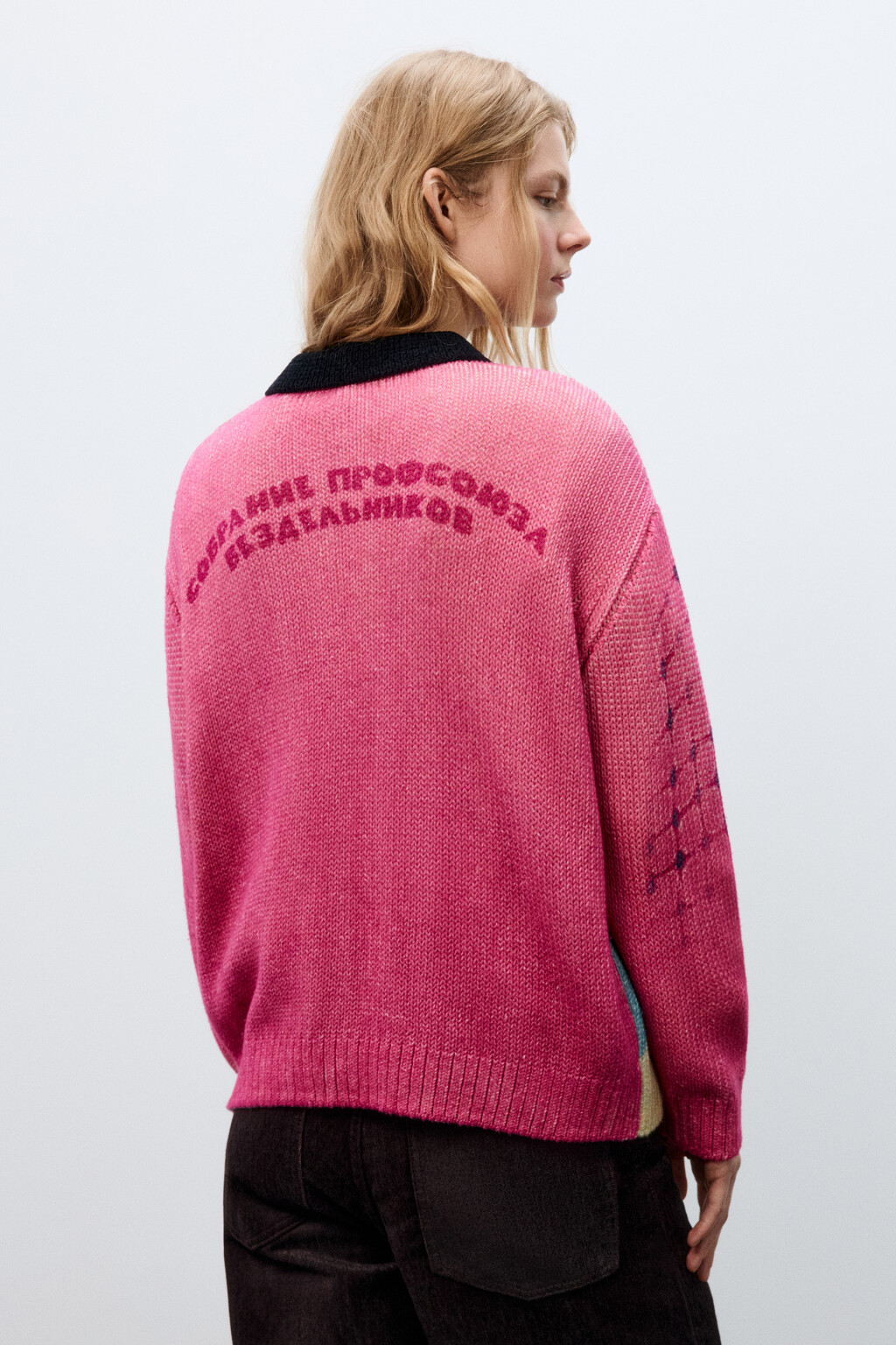 Джемпер-поло вязаный с принтом - цвет розовый - 5