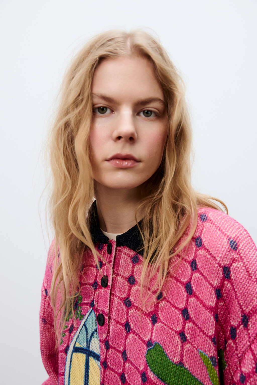 Джемпер-поло вязаный с принтом - цвет розовый - 8