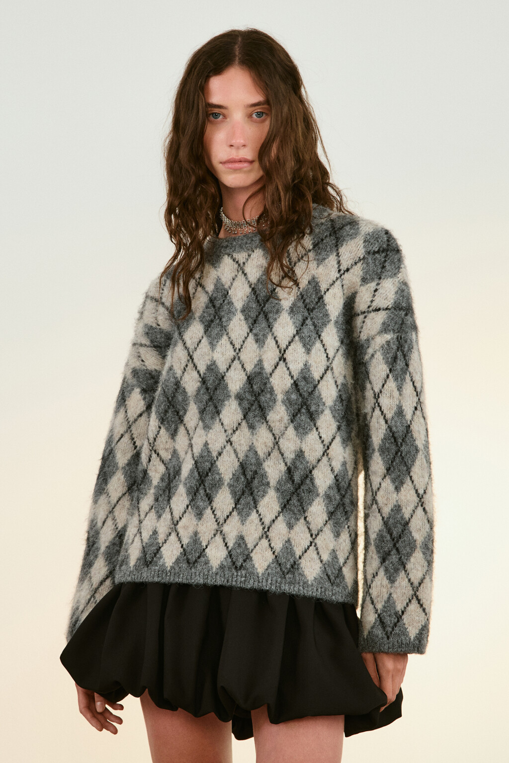 Джемпер вязаный с принтом аргайл - цвет черный - 2