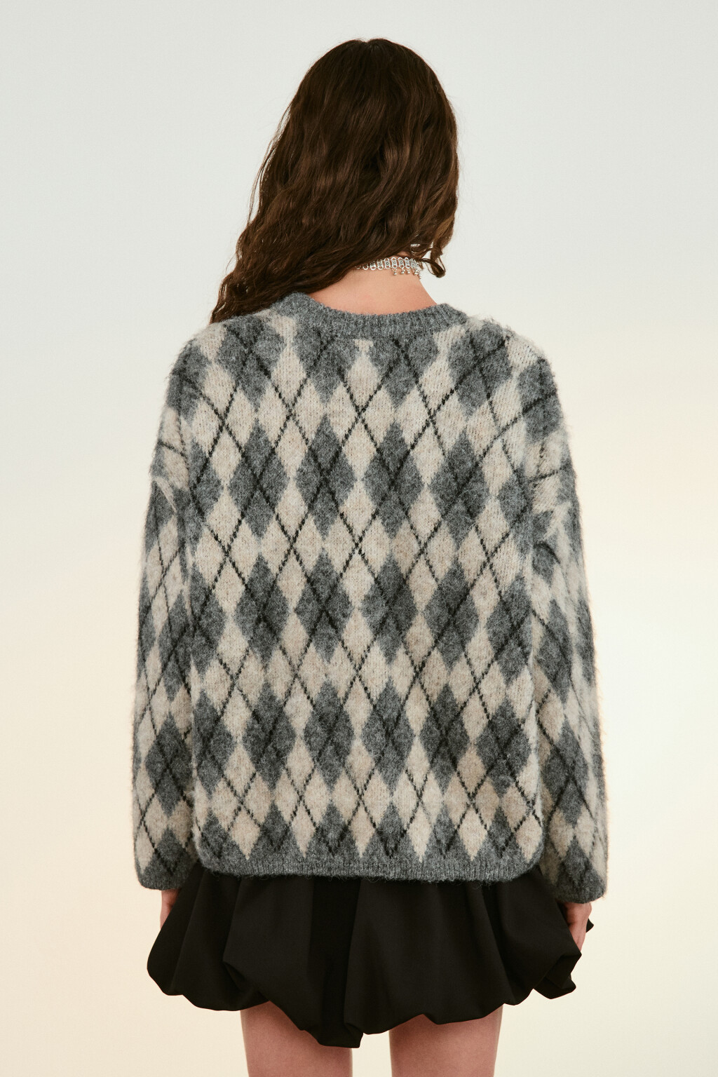 Джемпер вязаный с принтом аргайл - цвет черный - 3