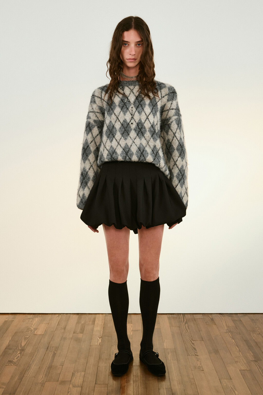 Джемпер вязаный с принтом аргайл - цвет черный - 4