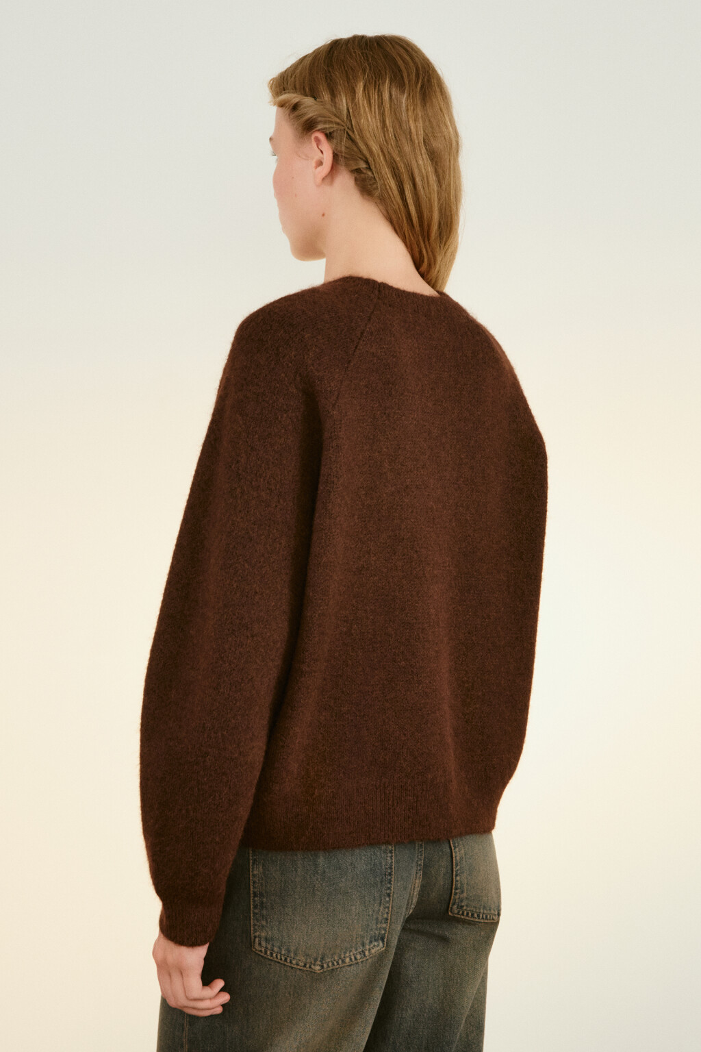 Джемпер вязаный с рукавами-реглан - цвет коричневый - 3