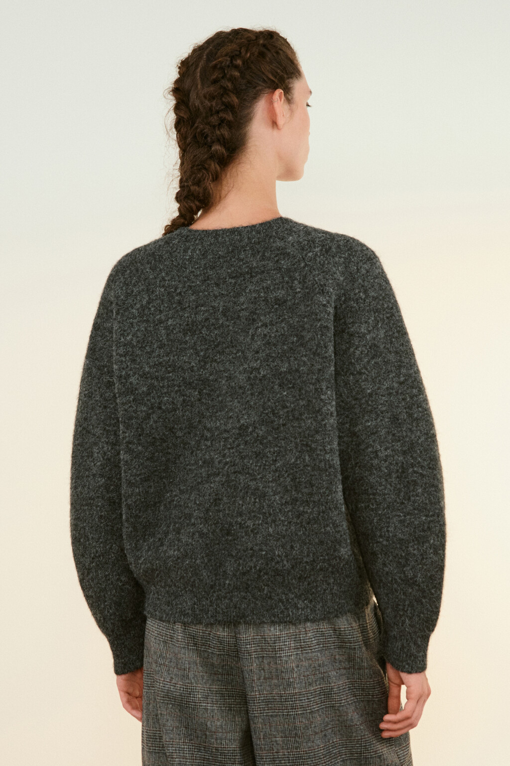 Джемпер вязаный с рукавами-реглан - цвет серый - 3