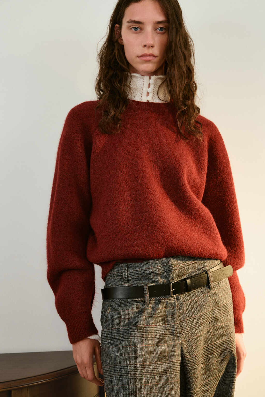 Джемпер вязаный с рукавами-реглан - цвет бордовый - 1