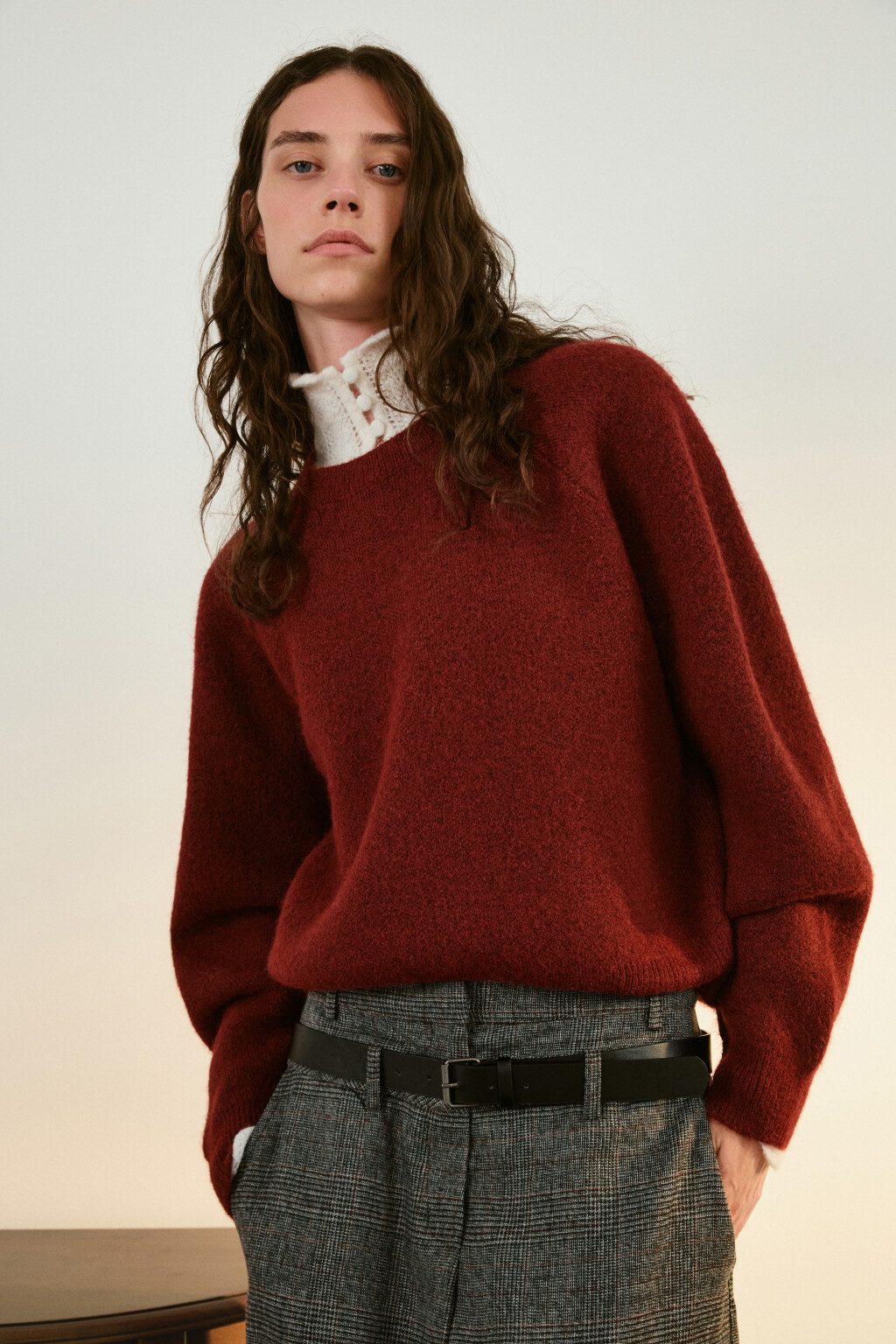 Джемпер вязаный с рукавами-реглан - цвет бордовый - 3
