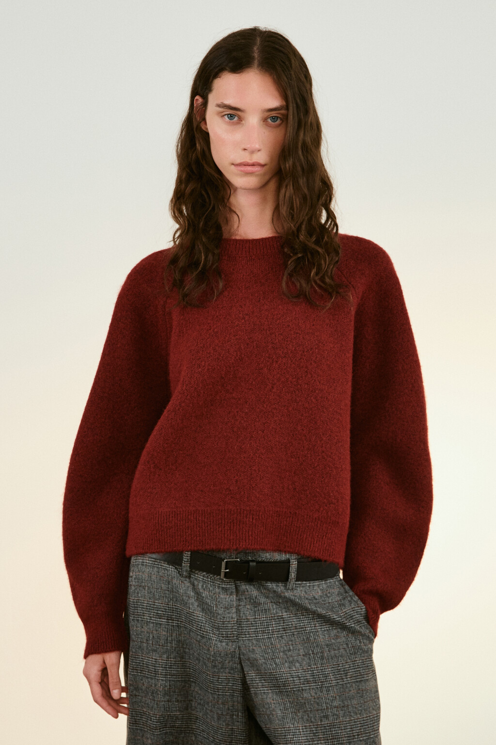 Джемпер вязаный с рукавами-реглан - цвет бордовый - 4