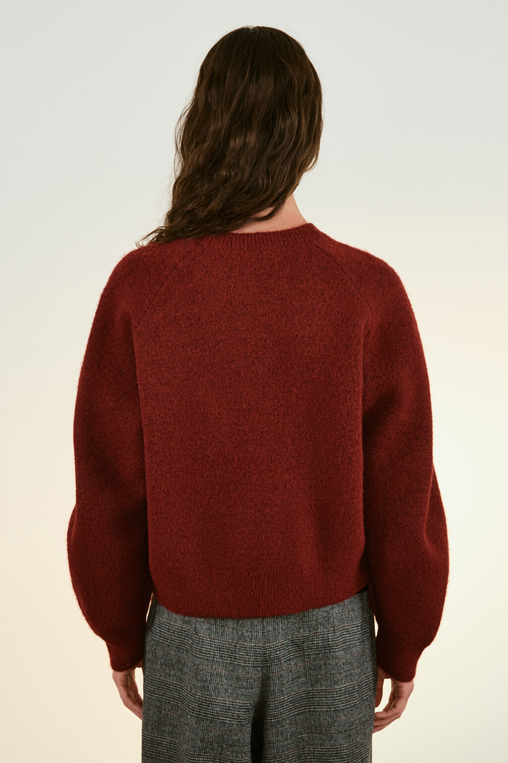 Джемпер вязаный с рукавами-реглан - цвет бордовый - 5