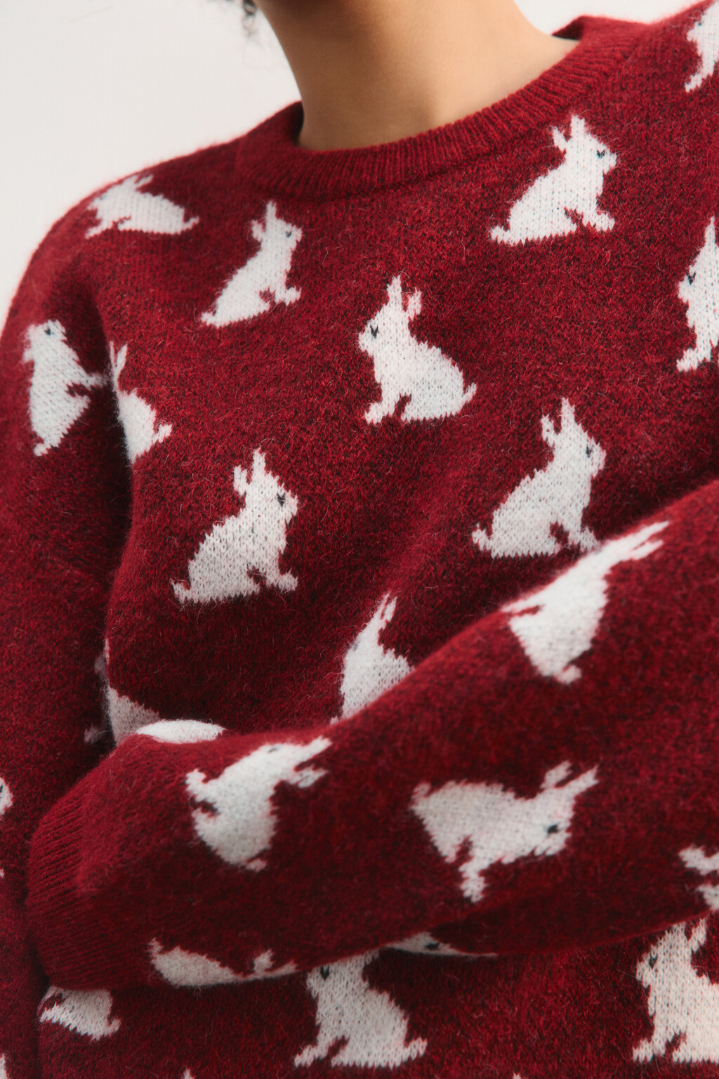 Джемпер вязаный с принтом - цвет красный - 6