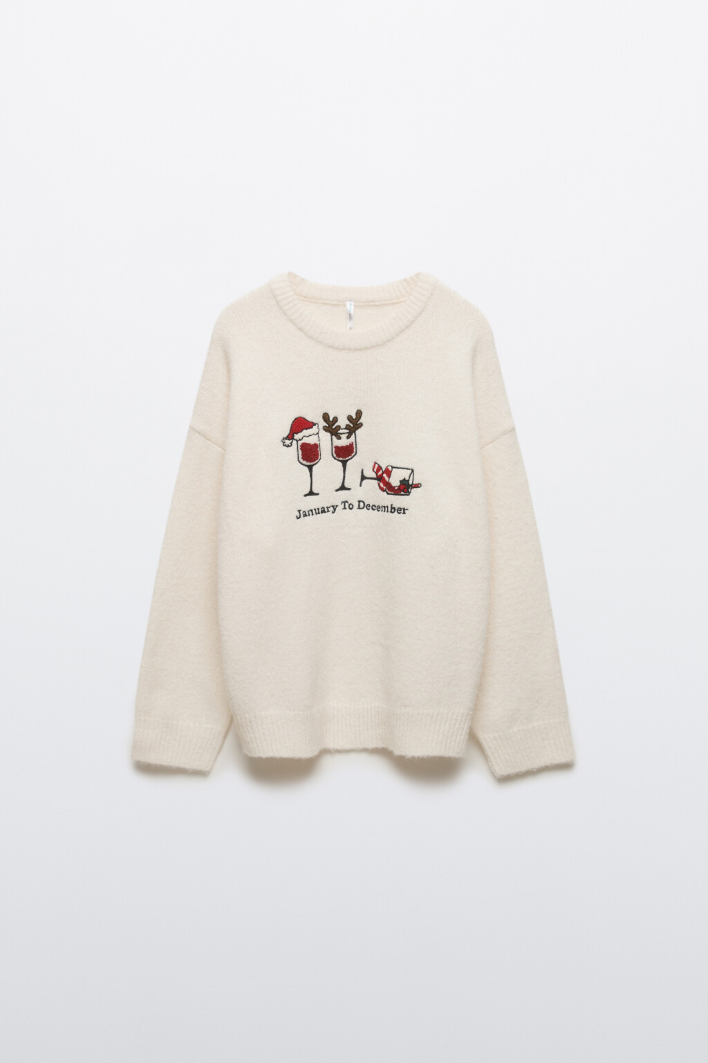 Джемпер вязаный с новогодней вышивкой - цвет молочный - 8