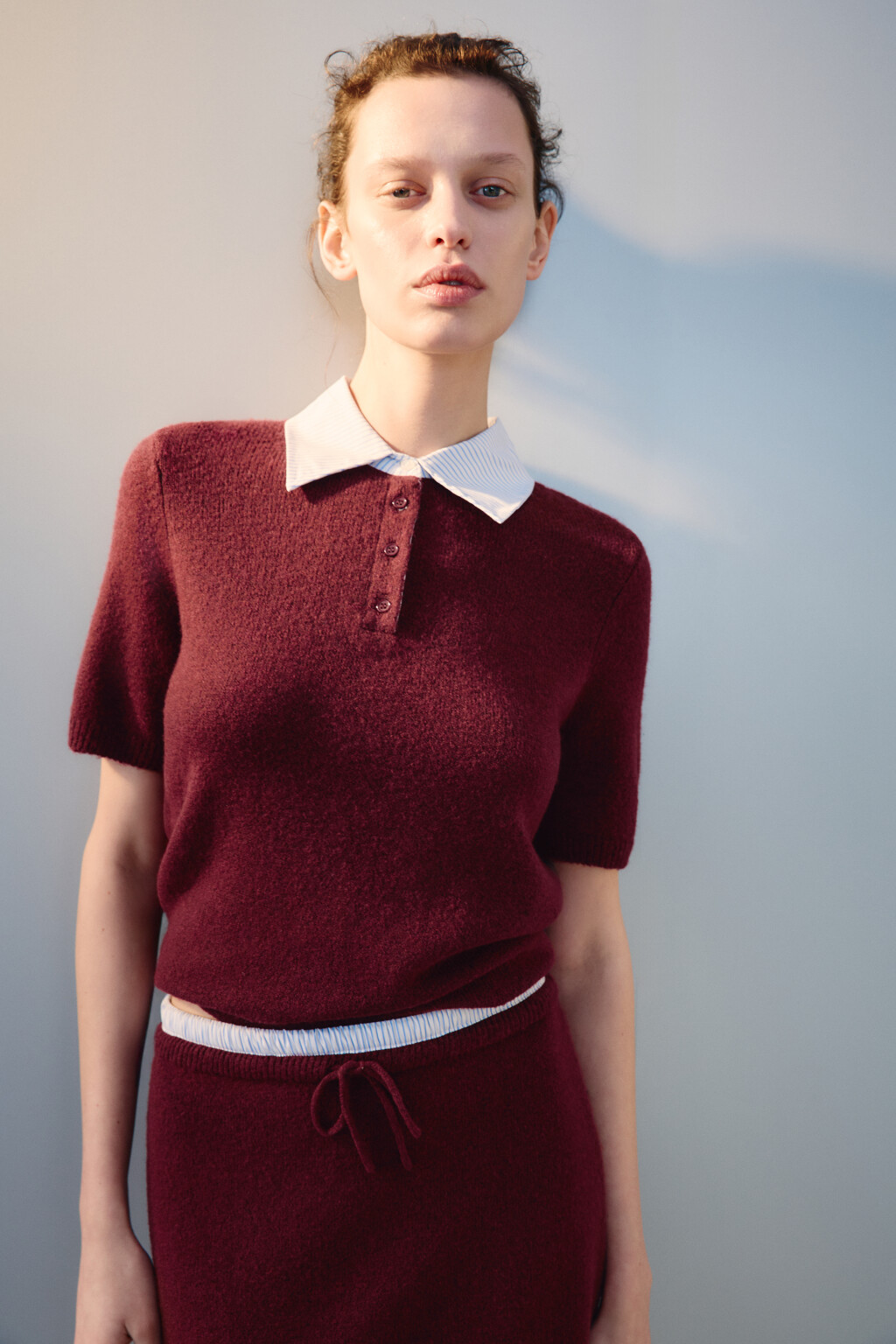 Джемпер-поло с воротником рубашки - цвет бордовый - 1