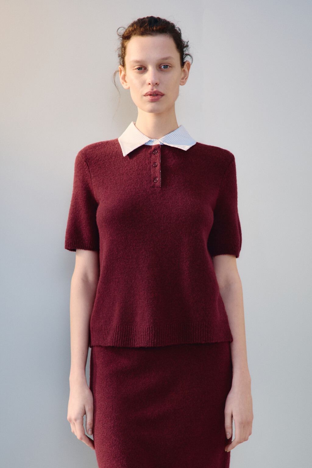 Джемпер-поло с воротником рубашки - цвет бордовый - 2