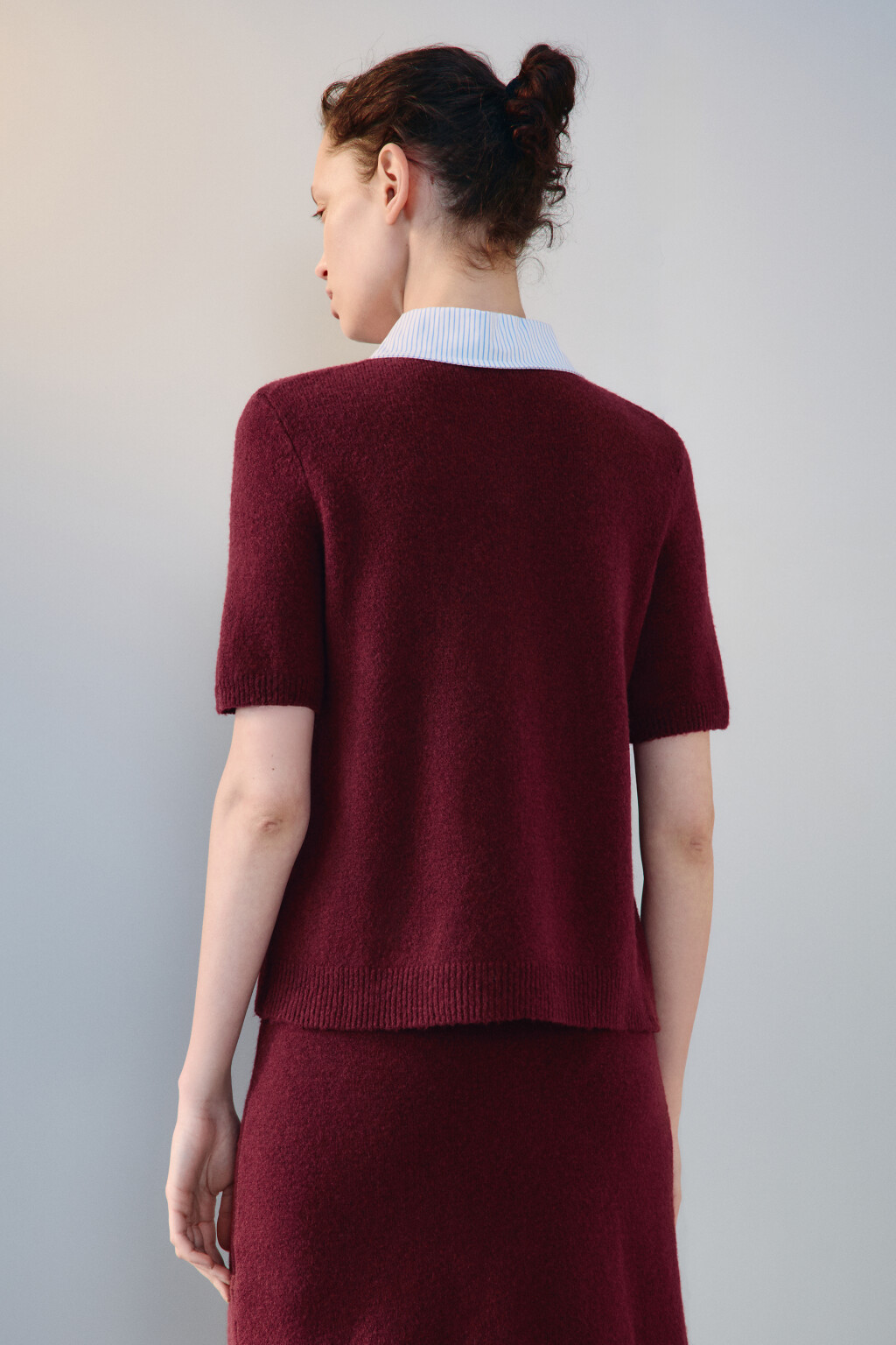 Джемпер-поло с воротником рубашки - цвет бордовый - 3