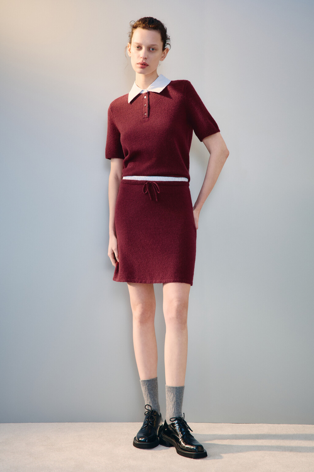 Джемпер-поло с воротником рубашки - цвет бордовый - 4