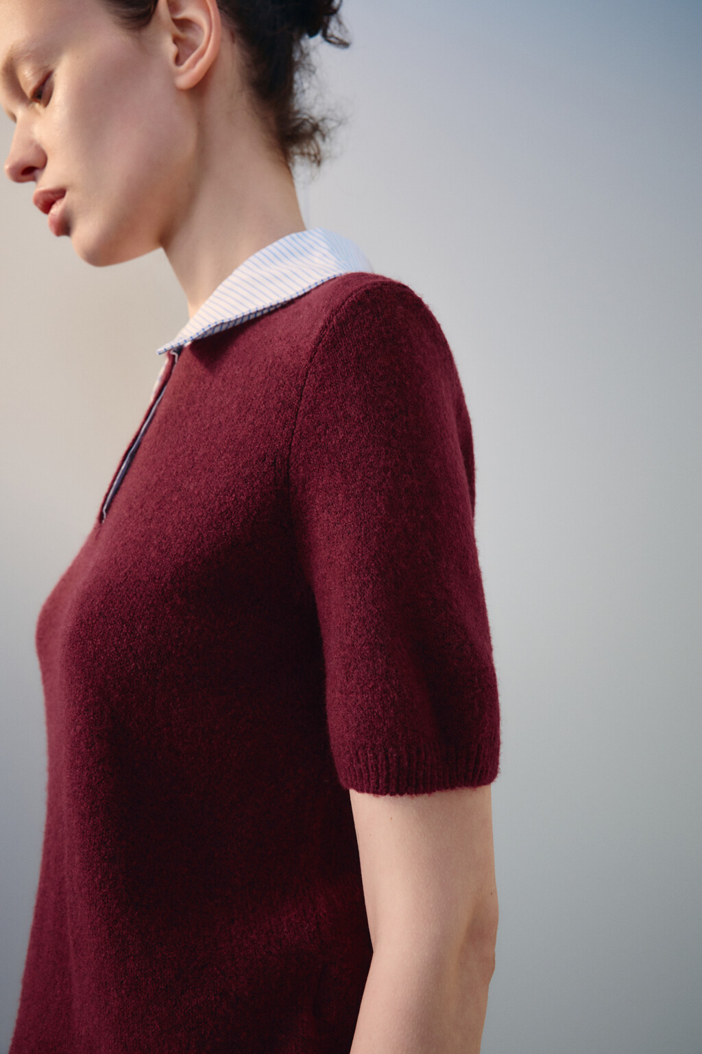Джемпер-поло с воротником рубашки - цвет бордовый - 6