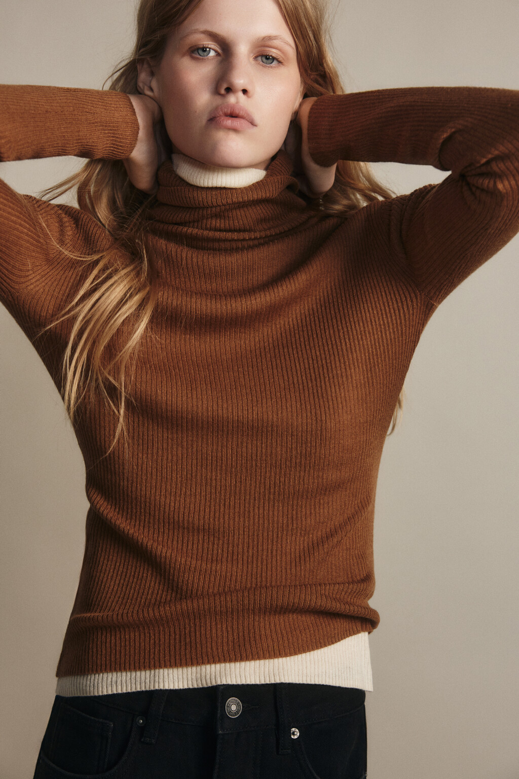 Водолазка в рубчик с шерстью - цвет красный - 1