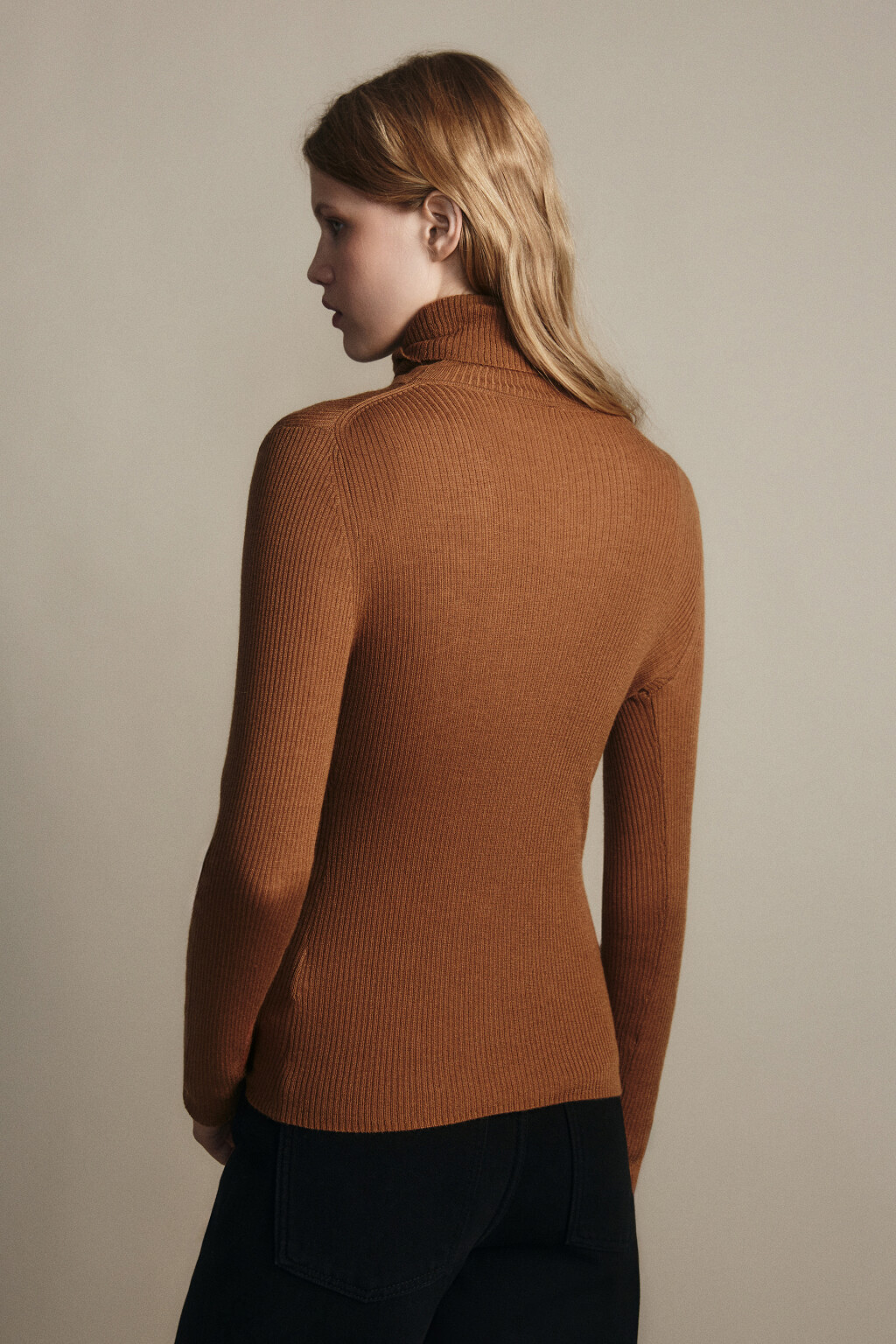 Водолазка в рубчик с шерстью - цвет красный - 3