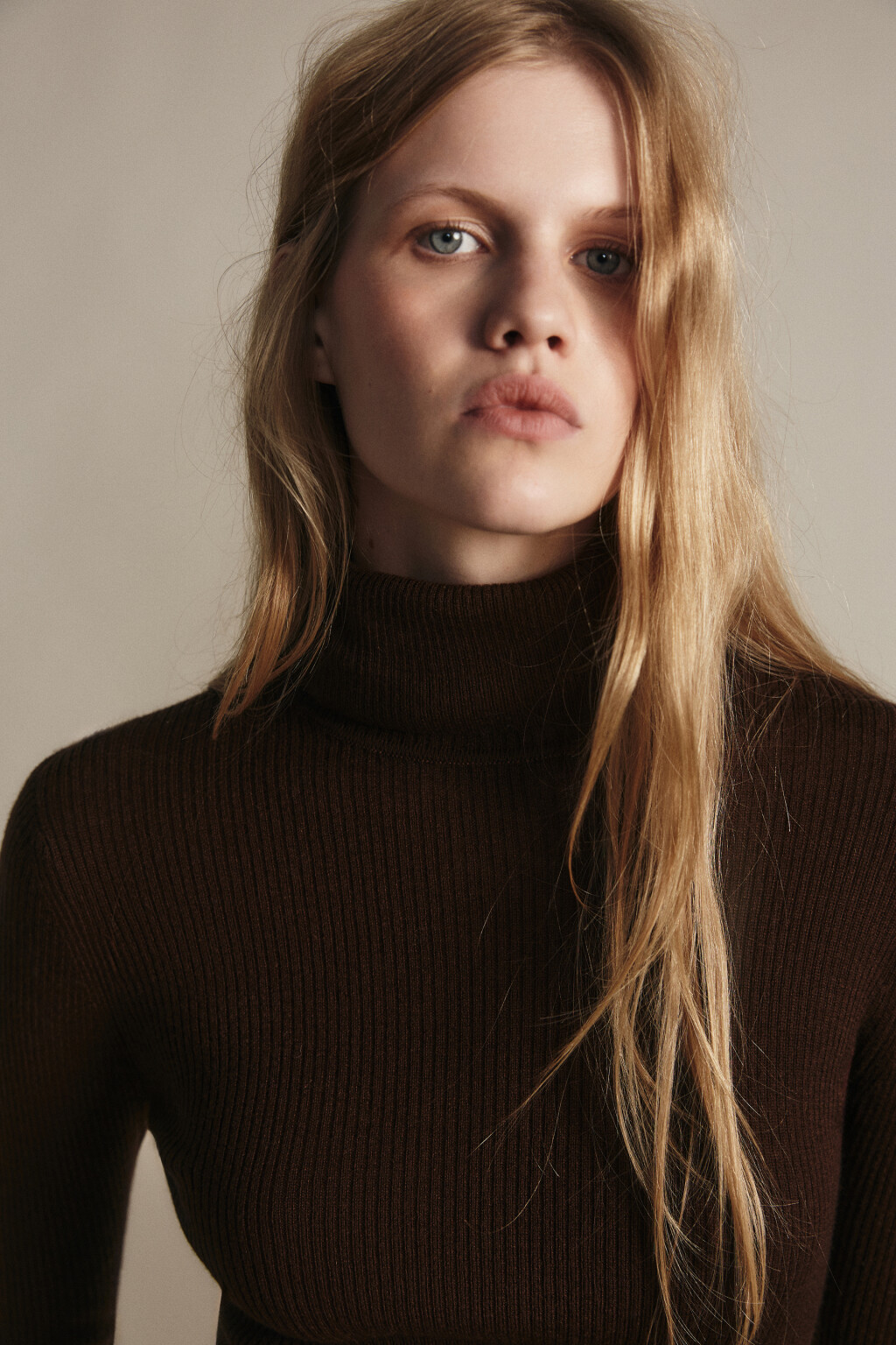 Водолазка в рубчик с шерстью - цвет коричневый - 1