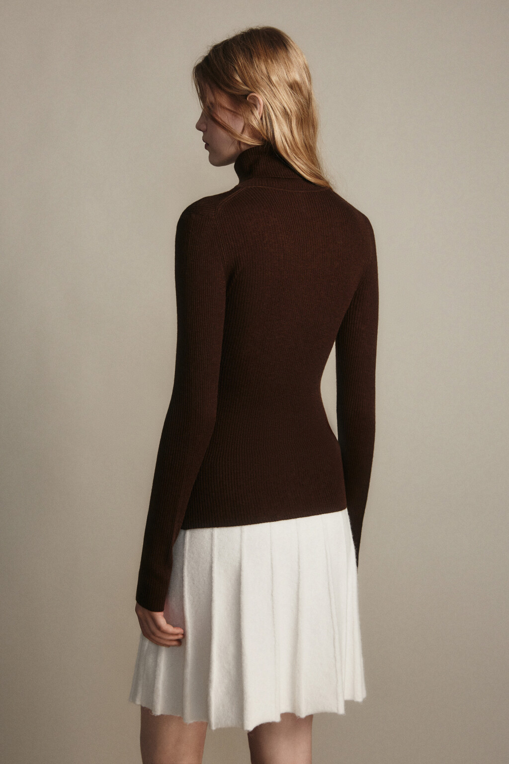 Водолазка в рубчик с шерстью - цвет коричневый - 3