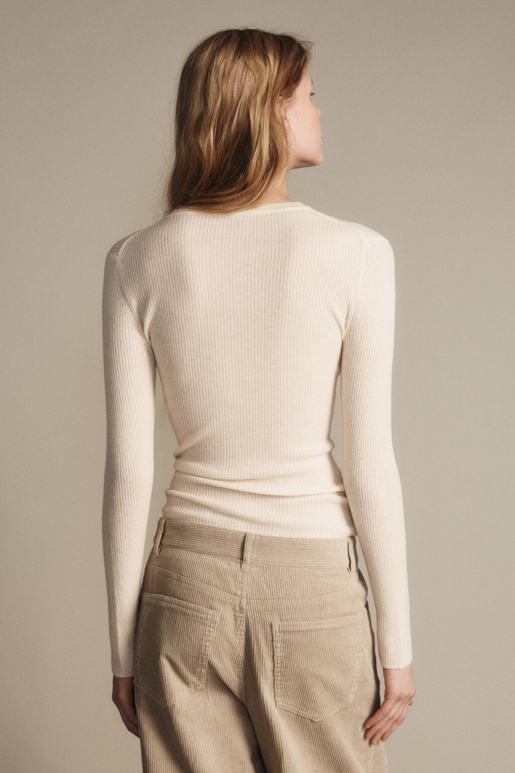Джемпер шерстяной с застежкой на груди - цвет ванильный - 3