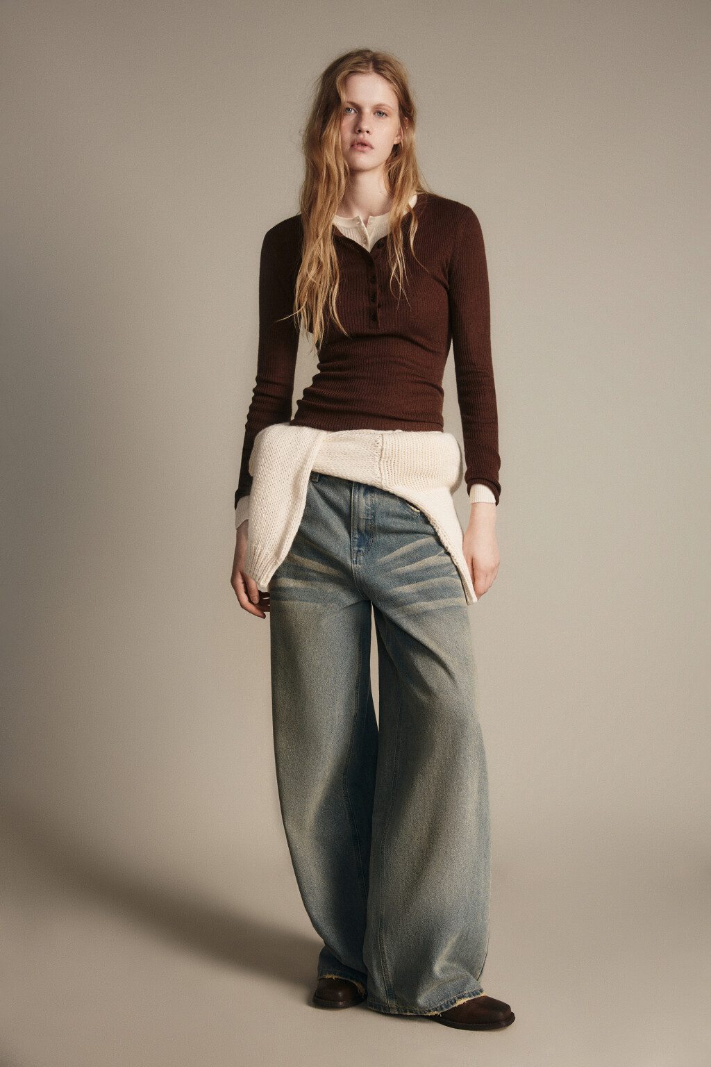 Джемпер шерстяной с застежкой на груди - цвет коричневый - 5