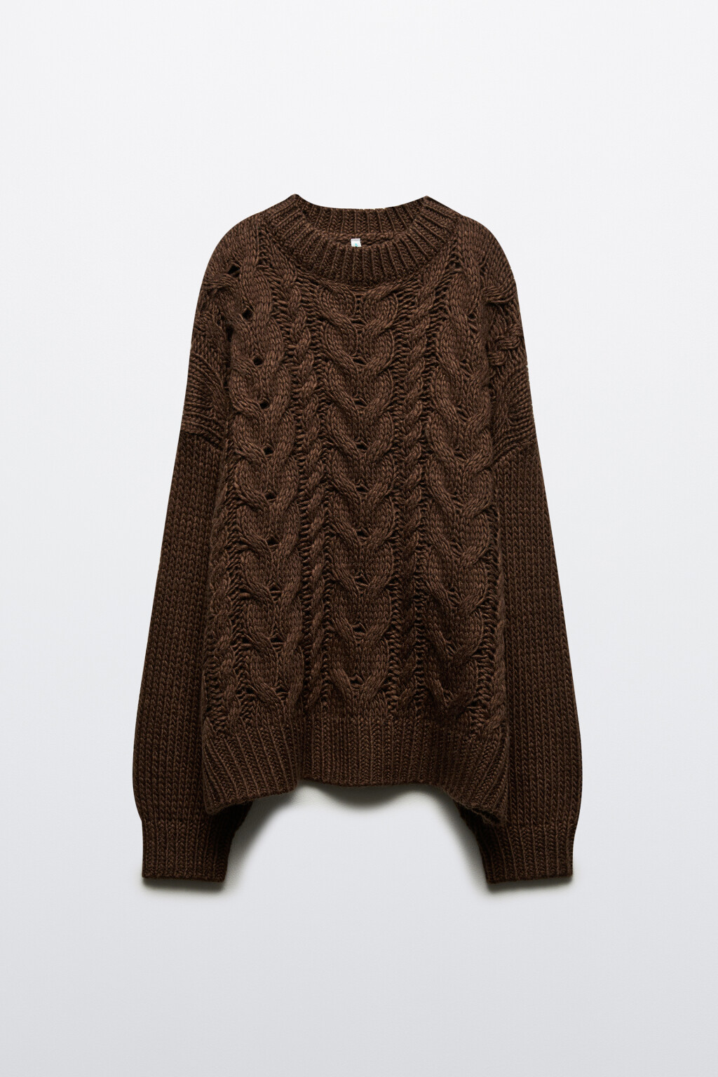 Джемпер вязаный с узором-косичкой - цвет коричневый - 7