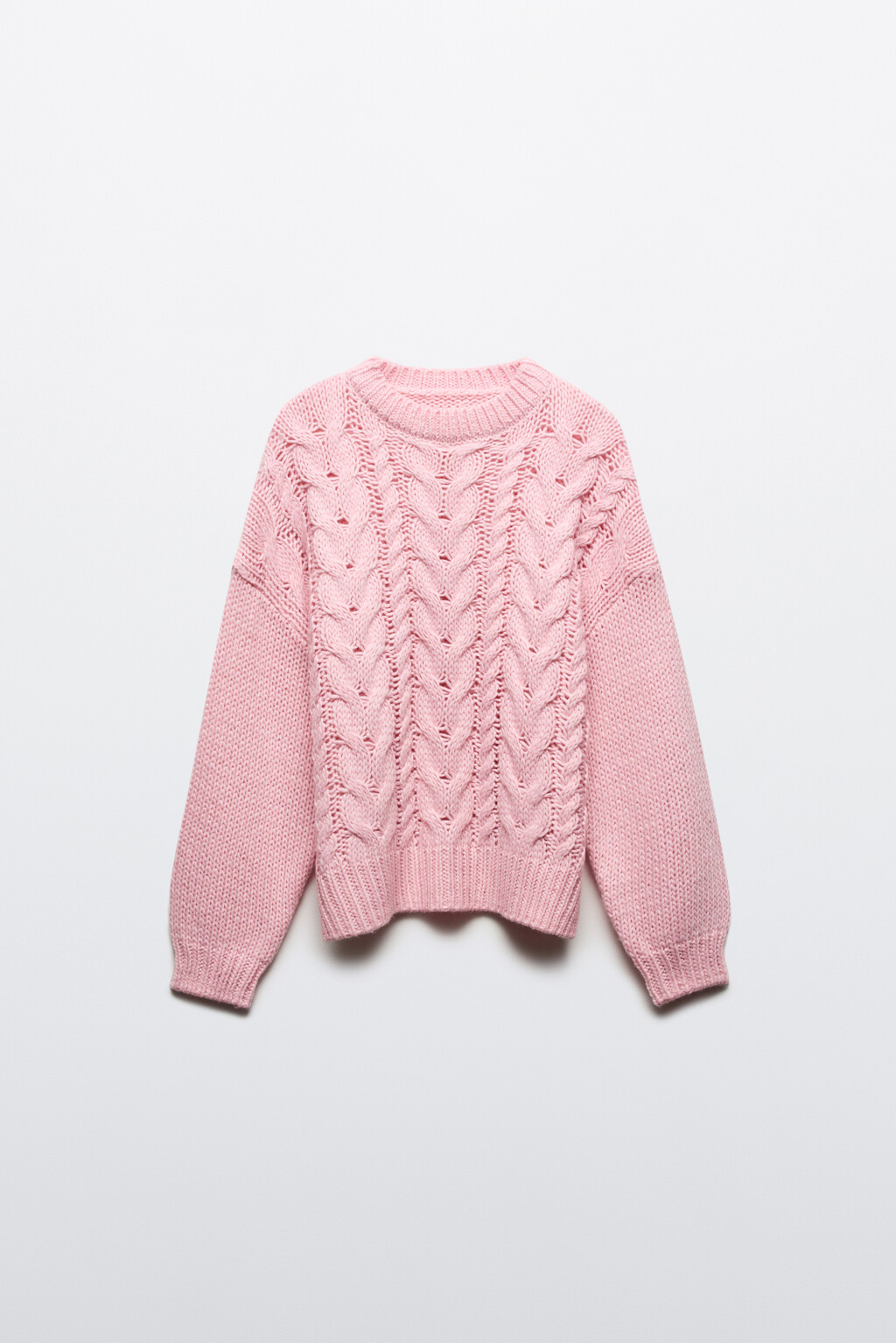 Джемпер вязаный с узором-косичкой - цвет розовый - 10
